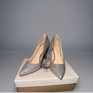 Jessica Simpson Silver Glitter Sparkling Calexico  Stiletto Heel Pointed Shoes
